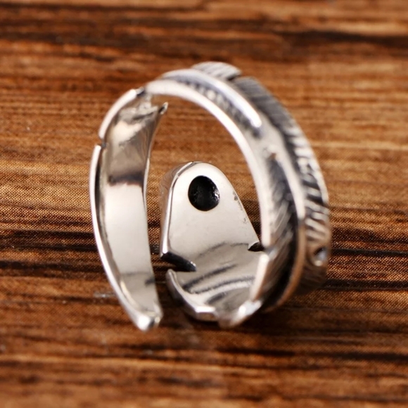 LAST! NEW 925 Sterling Silver Feather  Turquoise Ring |  Adjustable Size - Picture 9 of 16